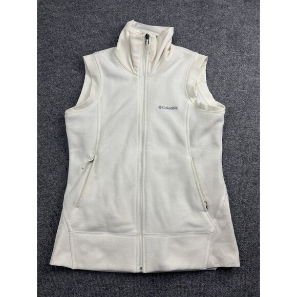 Columbia Vest Womens Medium White Fleece Full Zip High Collar Zip Pockets Hiking - Picture 1 of 6